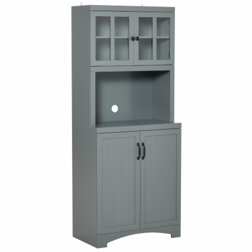 Freestanding Kitchen Storage Cupboard with Framed Glass Doors & Open Countertop Perspective: back