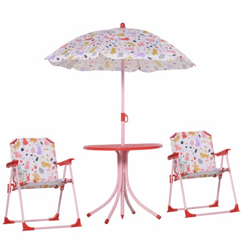 Kids Foldable Picnic Table and Chair Set w/ Removable Adjustable Umbrella Perspective: back