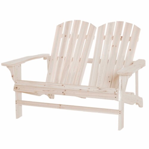 Outdoor Wood Adirondack Chair, Loveseat Armchair for Garden Patio Deck, Natural Perspective: back