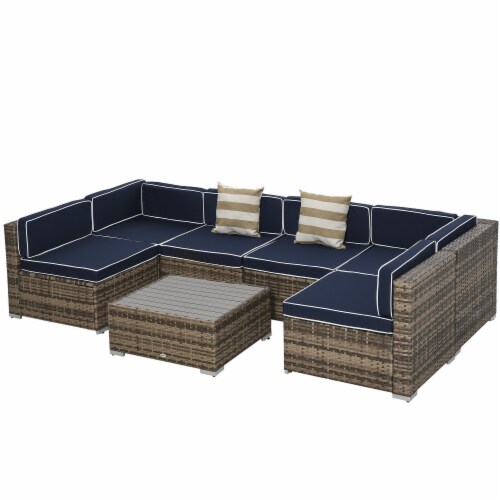 7 Piece Set Rattan Sofa Luxury Modular Conversation Outdoor Furniture Perspective: back