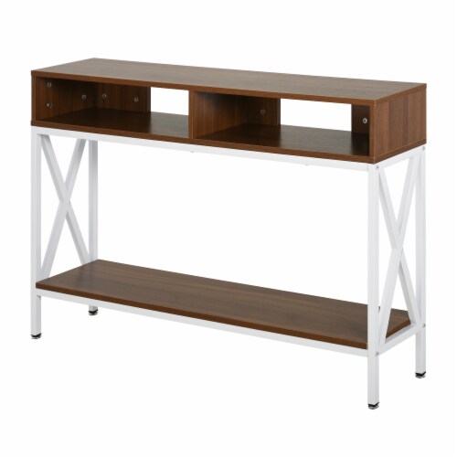 Media Console Table/Industry Desk with 4 Open Shelves and X Bar Metal Frame Perspective: back