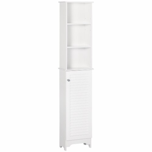 Wooden Collection Tall Bathroom Linen Tower with Adjustable Shelving & Cupboard Perspective: back
