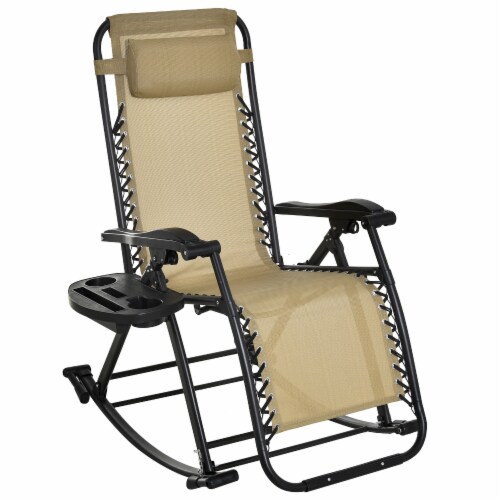 Zero Gravity Reclining Rocking Chair Folding Lounge Pillow Cup