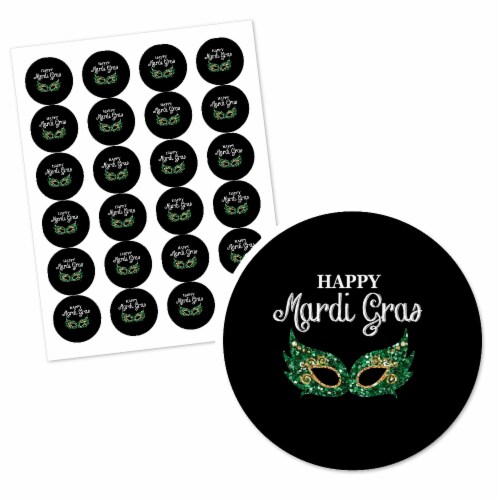 Big Dot of Happiness Mardi Gras - Masquerade Party Circle Sticker Labels - 24 Count Perspective: back