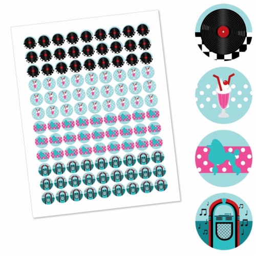 Big Dot of Happiness 50's Sock Hop 1950s Rock N Roll Round Candy Sticker Favors - 108 Ct Perspective: back