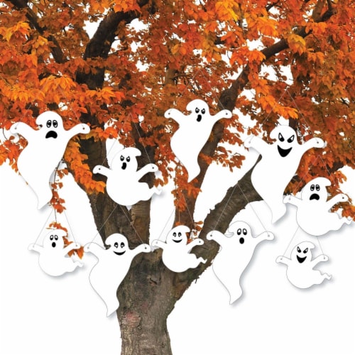 Big Dot of Happiness Hanging Spooky Ghost Outdoor Hanging Decor Halloween Party Decor 10 Pc Perspective: back