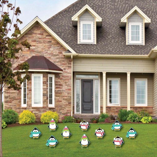 Big Dot of Happiness Holly Jolly Penguin - Penguin Lawn Decor Outdoor Party Yard Decor 10 Pc Perspective: back
