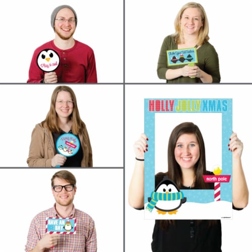 Big Dot of Happiness Holly Jolly Penguin - Christmas Party Photo Booth Picture Frame & Props Perspective: back
