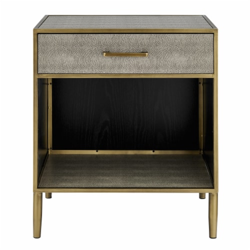 Docher Coastal Beach Ivory Grey Faux Shagreen Scalloped End Table