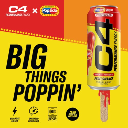 C4 Performance Cherry Popsicle Energy Drink Can Perspective: back