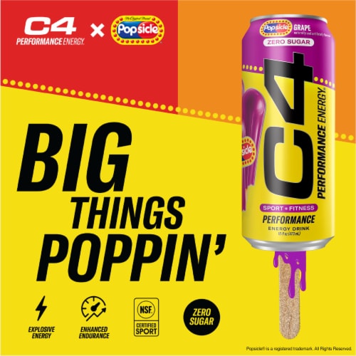 C4 Performance Grape Popsicle Energy Drink Can Perspective: back