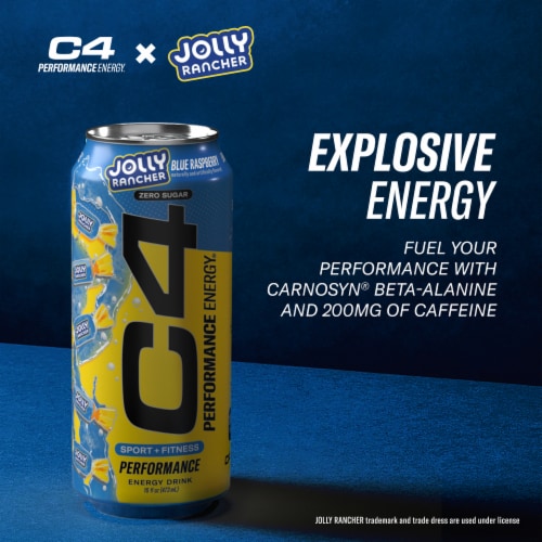 C4 Performance Jolly Rancher Blue Raspberry Energy Drink Can Perspective: back