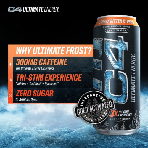 C4 Ultimate Frost Bitten Citrus Energy Drink Can Perspective: back
