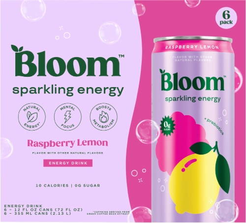 Bloom™ Sparkling Energy Raspberry Lemon Energy Drink Perspective: back