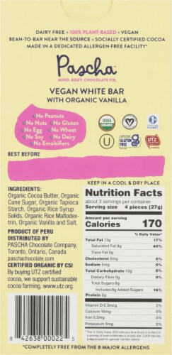 Pascha Organic Vegan White Chocolate Bar Perspective: back