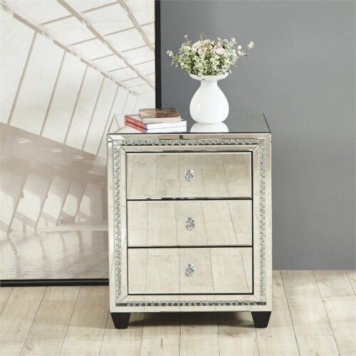 Elegant Decor Modern 3 Drawer 22  Clear Crystal Mirrored Accent End Table Perspective: back
