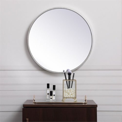 Elegant Decor Eternity 18  Round Mid Century Metal Frame Mirror in Silver Perspective: back