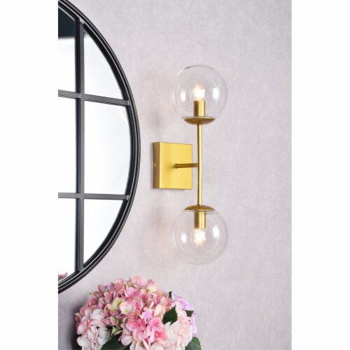 Neri 2 lights brass and clear glass wall sconce Perspective: back