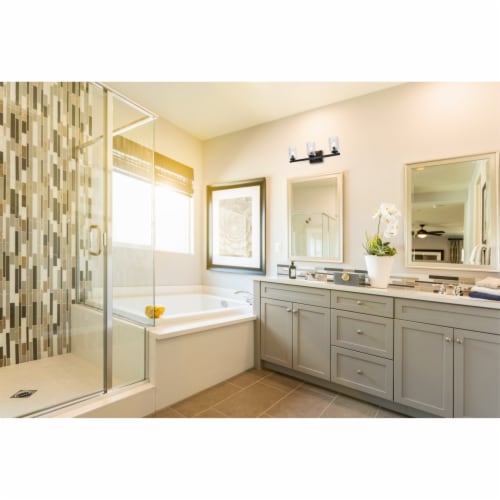 Cassie 3 lights bath sconce in black with clear shade Perspective: back