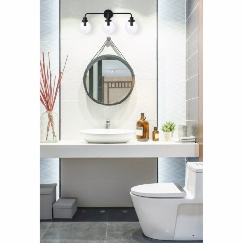 Hanson 3 lights bath sconce in black with clear shade Perspective: back