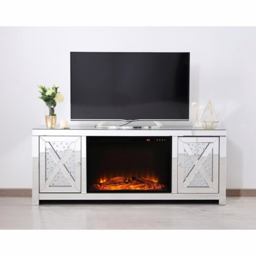 Raiden 59 inch LED mirrored tv cabinet with wood fireplace 1