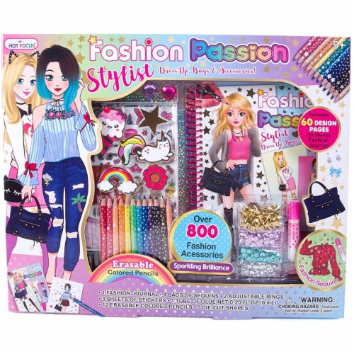 Hot Focus Fashion Stylist Kit - Fashion Design Sketchbook with 12 Erasable Colored Pencils Perspective: back