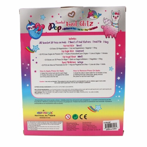 Scented Nail Glitz Llama - 20 Scented 3D Press on Nails, Matching Ring, 40+ Nail Stickers Perspective: back