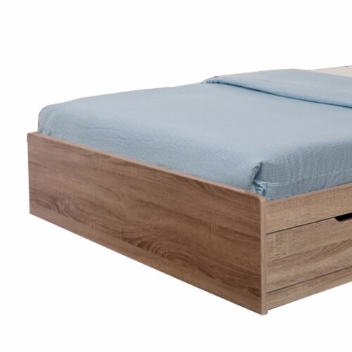 Wooden Full Size Bed Frame with 3 Drawers and Grain Details, Taupe Brown Perspective: back