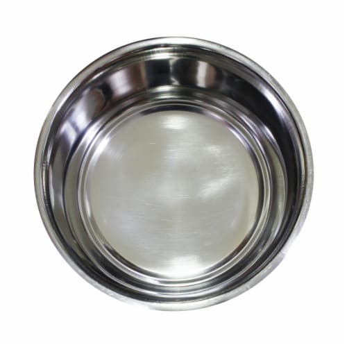 Stainless Steel Pet Bowl with Anti Skid Rubber Base and Dog Design, Large, Gray and Pink- Perspective: back