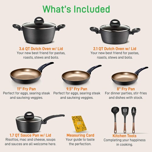 NutriChef 11 Piece Nonstick Ceramic Cooking Kitchen Cookware Pots