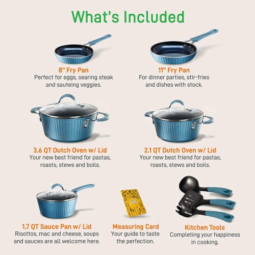 NutriChef 11 Piece Nonstick Stripe Pattern Kitchen Cookware Set, Royal Blue Perspective: back