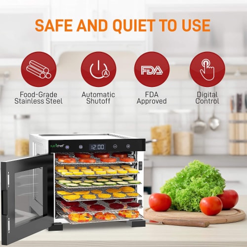 NutriChef Electric 600 Watts Countertop Food Dehydrator with 6 Trays, Silver Perspective: back