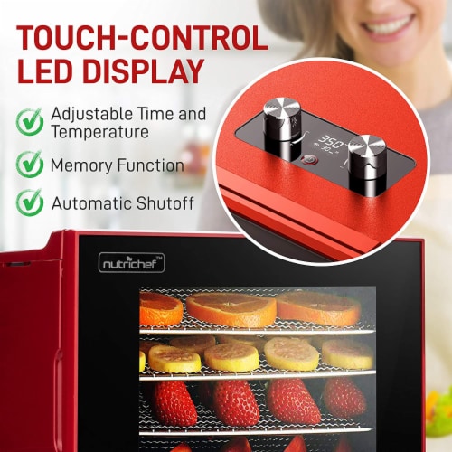 NutriChef Premium Food 350 Watts Multi Tier Dehydrator Machine with 4 Trays, Red Perspective: back