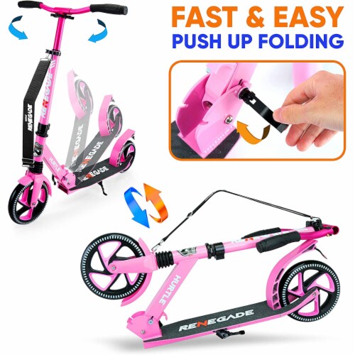 Hurtle Renegade Lightweight Foldable Teen and Adult Commuter Kick Scooter, Pink Perspective: back