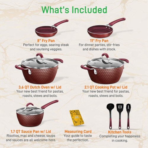 NutriChef 11 Pc Nonstick Diamond Pattern Kitchen Cookware Pot & Pan Set, Purple Perspective: back