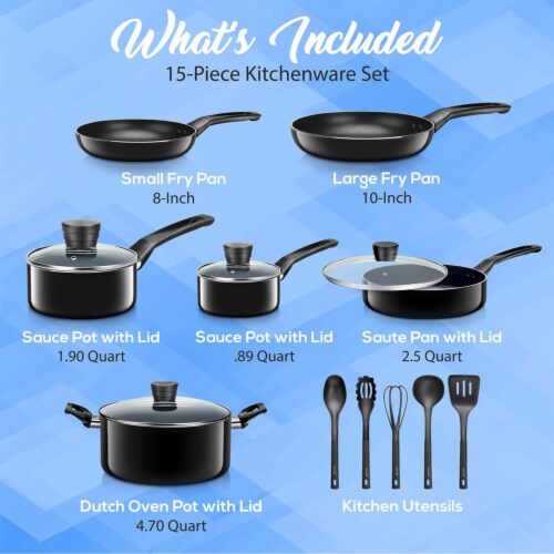 Non-Stick Cookware Set, Pots, Pans and Utensils - 15-Piece Set