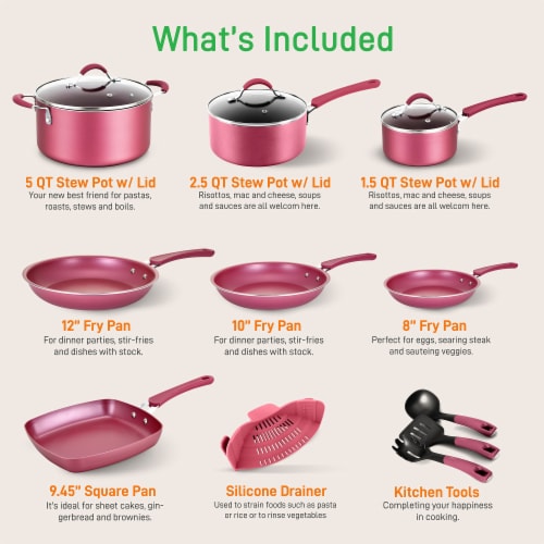 NutriChef Nonstick Cooking Kitchen Cookware Pots and Pans, 20 Piece Set, Pink, 1 Piece - Pick 'n Save