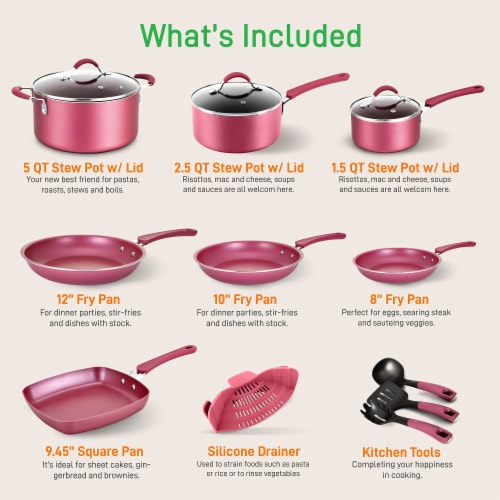 Pink Pots and Pans Set Nonstick Induction Kitchen Cookware Set