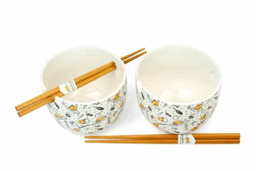 Gudetama 2 Pack 4 inch Ceramic Bowl & Chopstick Set Perspective: back