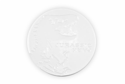 Jurassic Park Tyrannosaurus Rex Logo Heavy Duty Ceramic Coaster | 4 Inches Round Perspective: back