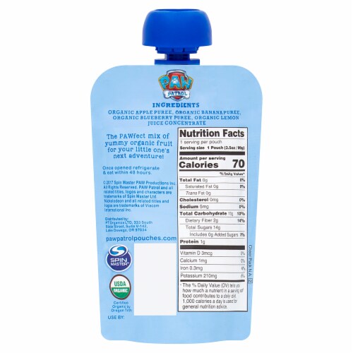 Paw Patrol Bold Blueberry Organic Mixed Fruit Puree Perspective: back