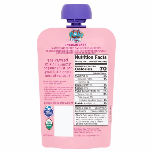 Paw Patrol Really Raspberry Organic Mixed Fruit Puree Perspective: back