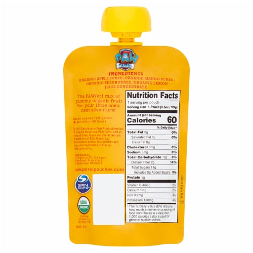 Paw Patrol Mighty Mango Organic Mixed Fruit Puree Perspective: back