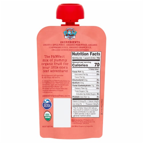 Paw Patrol Super Strawberry Organic Mixed Fruit Puree Perspective: back