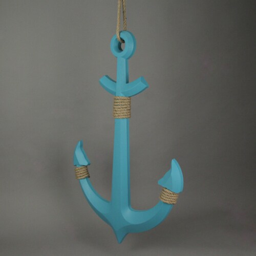 32 Inch Turquoise Blue Wood Anchor Wall Sculpture Nautical Home Decor Beach House Art Perspective: back