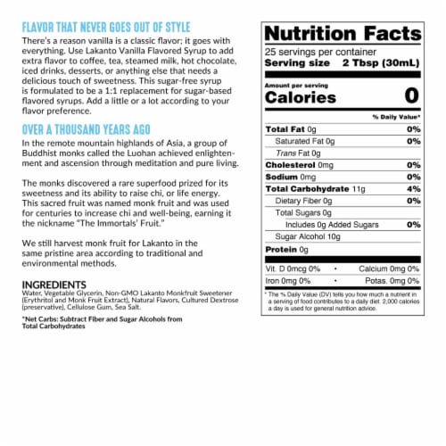 Lakanto Sugar Free Simple Flavoring Syrup - Sweetened with Monk Fruit (Vanilla - 25.4 Fl Oz) Perspective: back