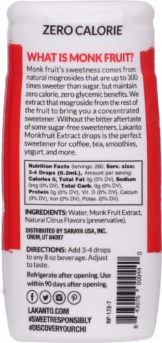 Lakanto Original Monkfruit Liquid Sweetener Extract Drops Perspective: back