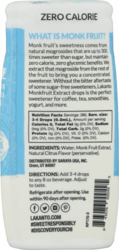 Lakanto Vanilla Flavor Monkfruit Extract Drops Perspective: back