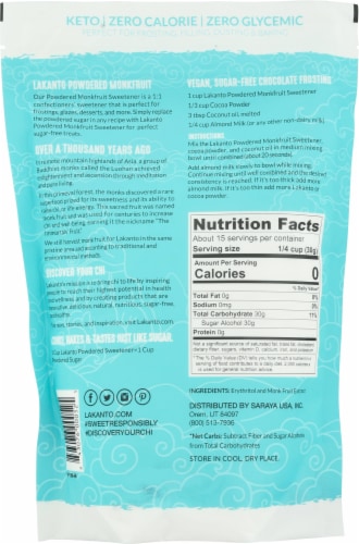 Lakanto Monk Fruit Classic Powdered Sweetener Perspective: back