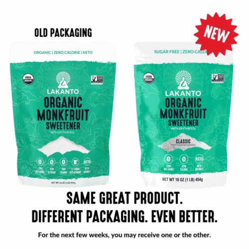 Lakanto Organic Classic Monk Fruit Sweetener - White Sugar Substitute (1 lb) Perspective: back